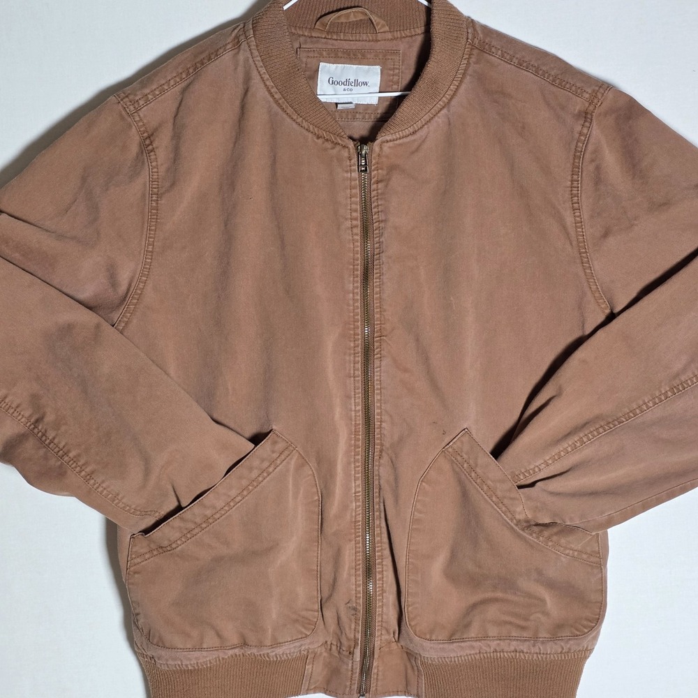 Goodfellow & Co Men's Canvas Bomber Jacket Brown Size L Full Zip 100% Cotton